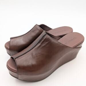 Chocolat Blu Wynn Peep Toe Platform Wedge Mules Dark Brown Size US6.5 EU37